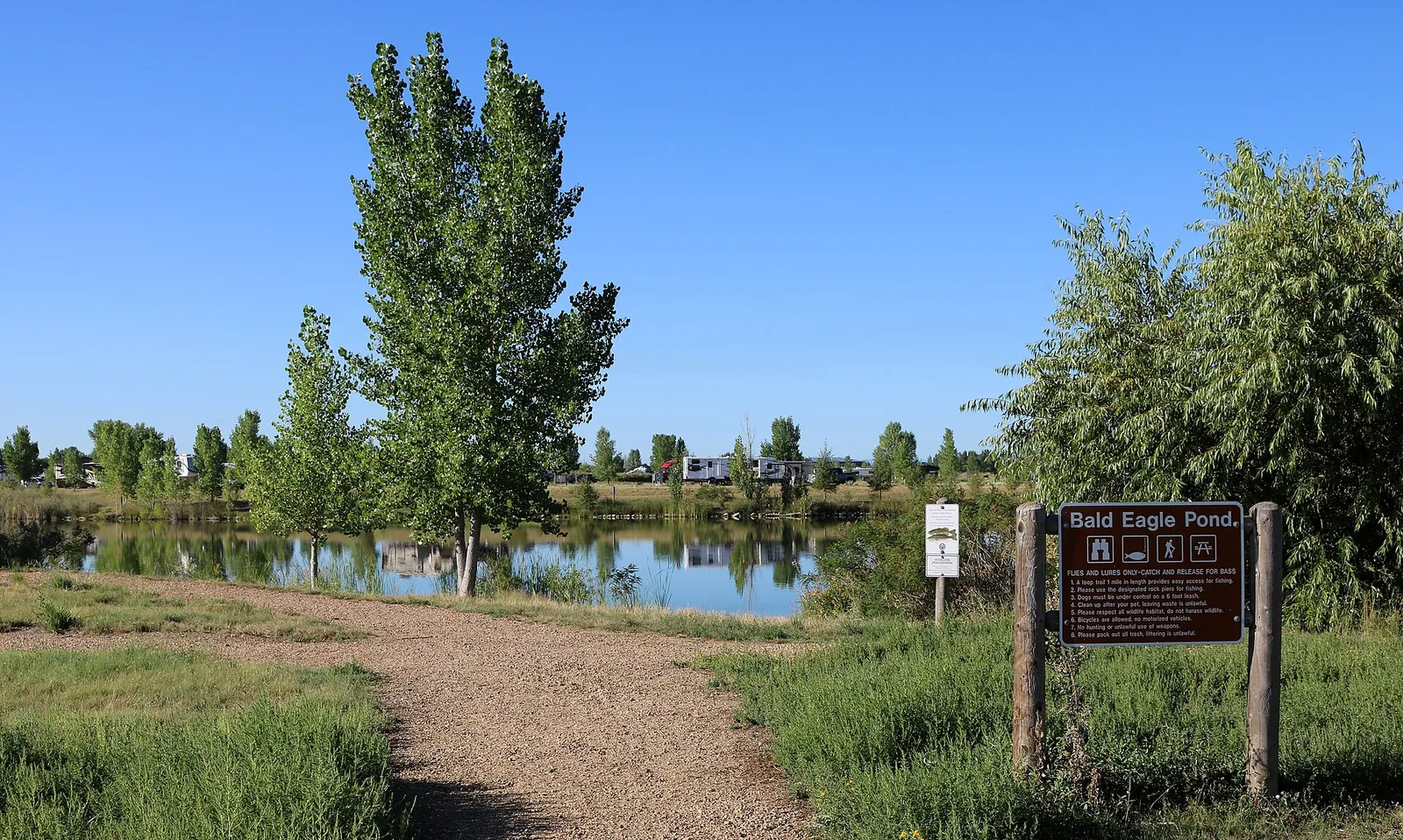 Bald Eagle Pond and its trail at St. Vrain State Park in Firestone, Colorado