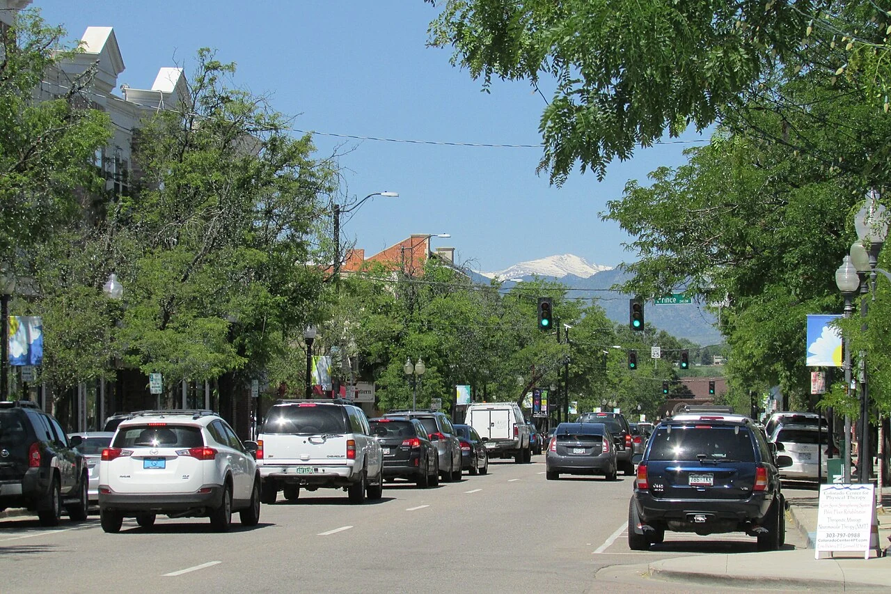 Tree-lined Main Street in historic downtown Littleton